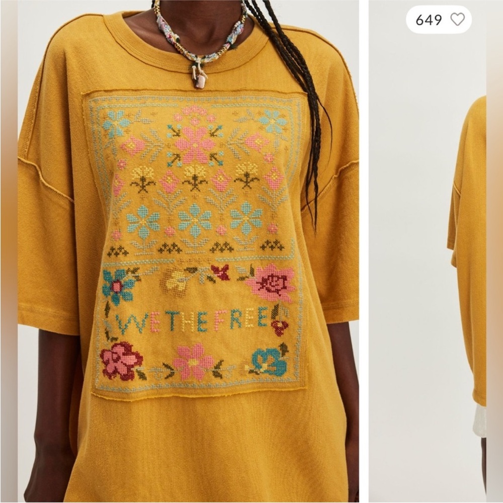 NWT Free People We The Free cross stitch Tee size Medium
